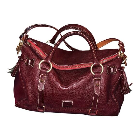 Dooney & Bourke Handbags - Dooney & Bourke Red Florentine Leather Satchel Bag Tassels Whipstitch Studs